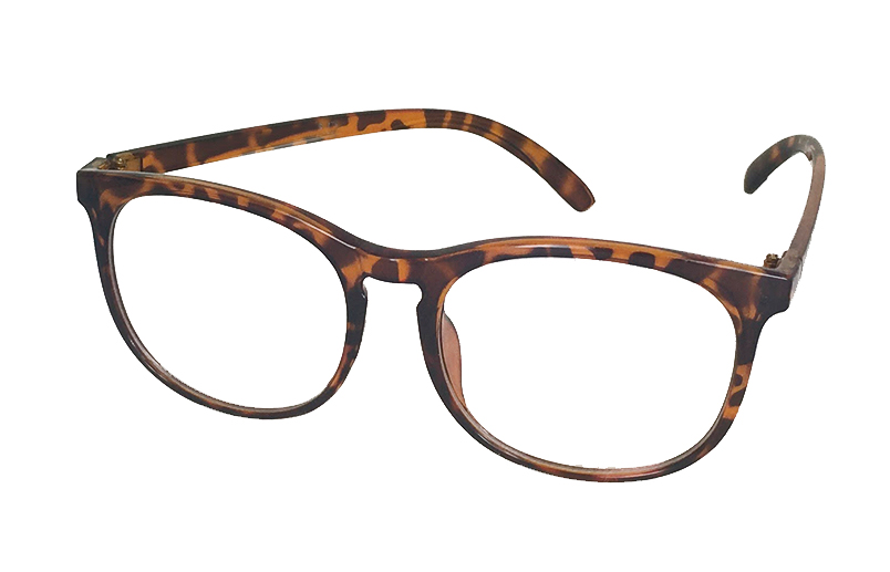 Rund brille uden styrke i skildpaddebrun. Unisex model til kinder og mænd. 149 kr. | klar_glas_briller