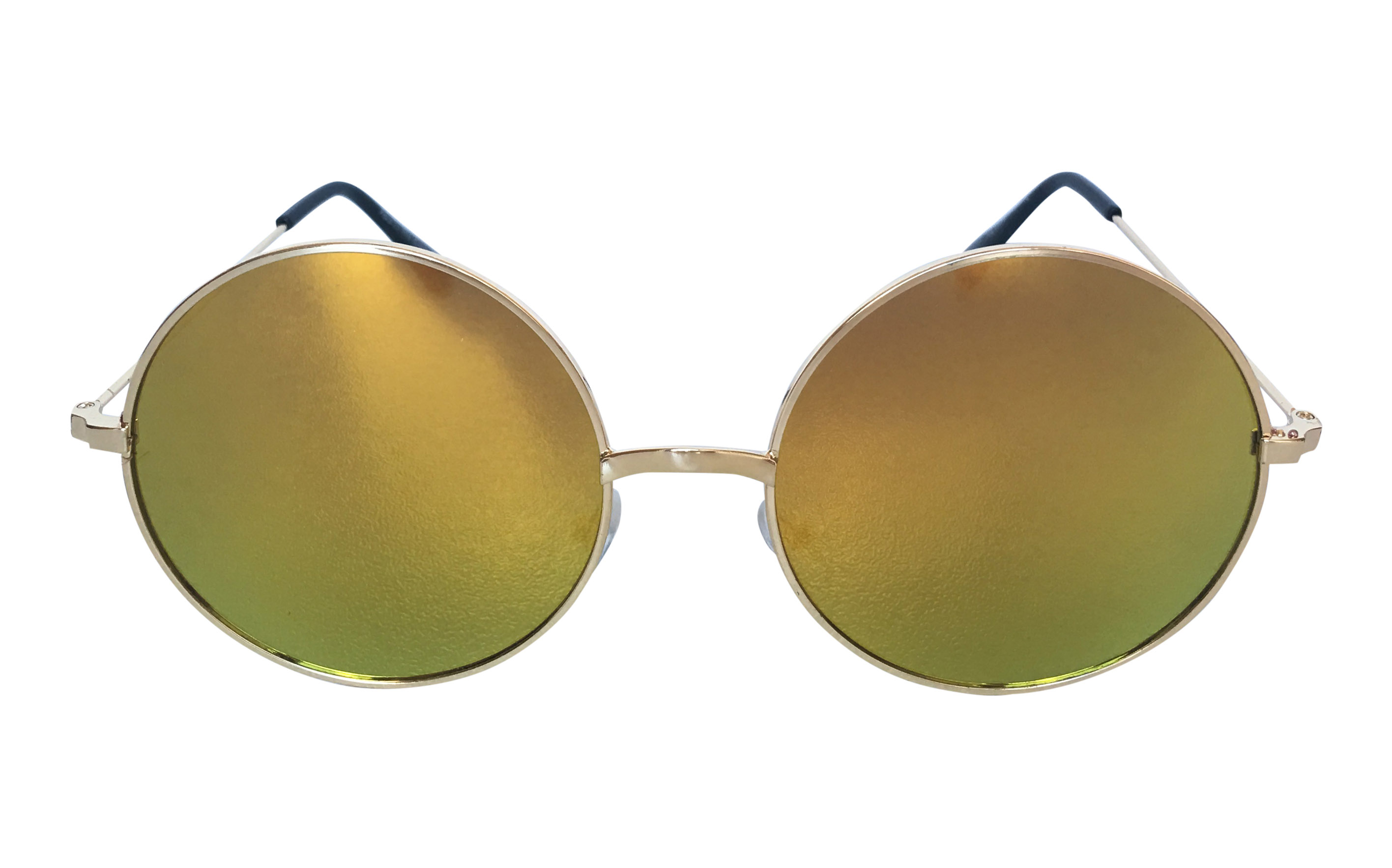 Hippie flower power solbrille i guld stel med farvet spejlglas. | search