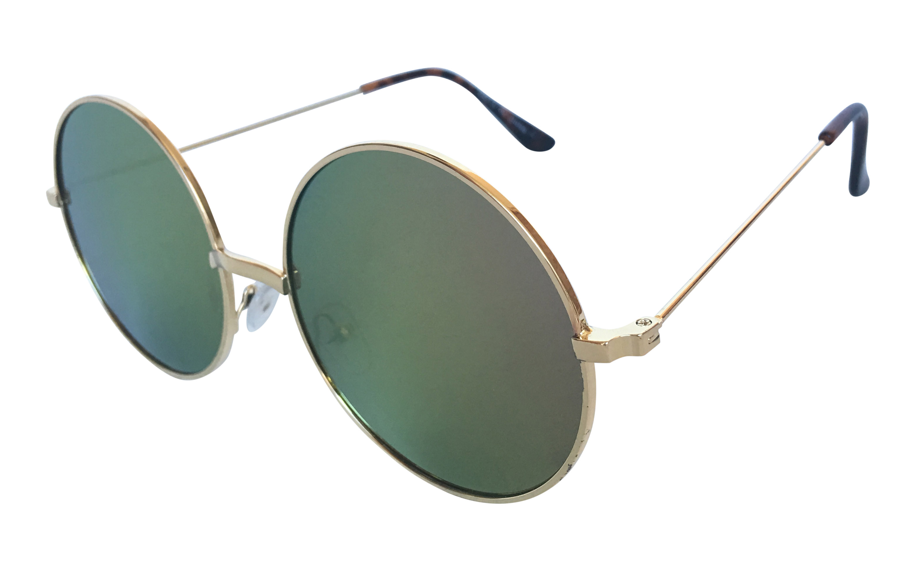 STOR Fed solbrille i guldfarvet metalstel med FLADE lyserød-grønlig changerende linser. Kendt som john lennon solbrillen. Hippie solbrille mode | retro_vintage_solbriller-2