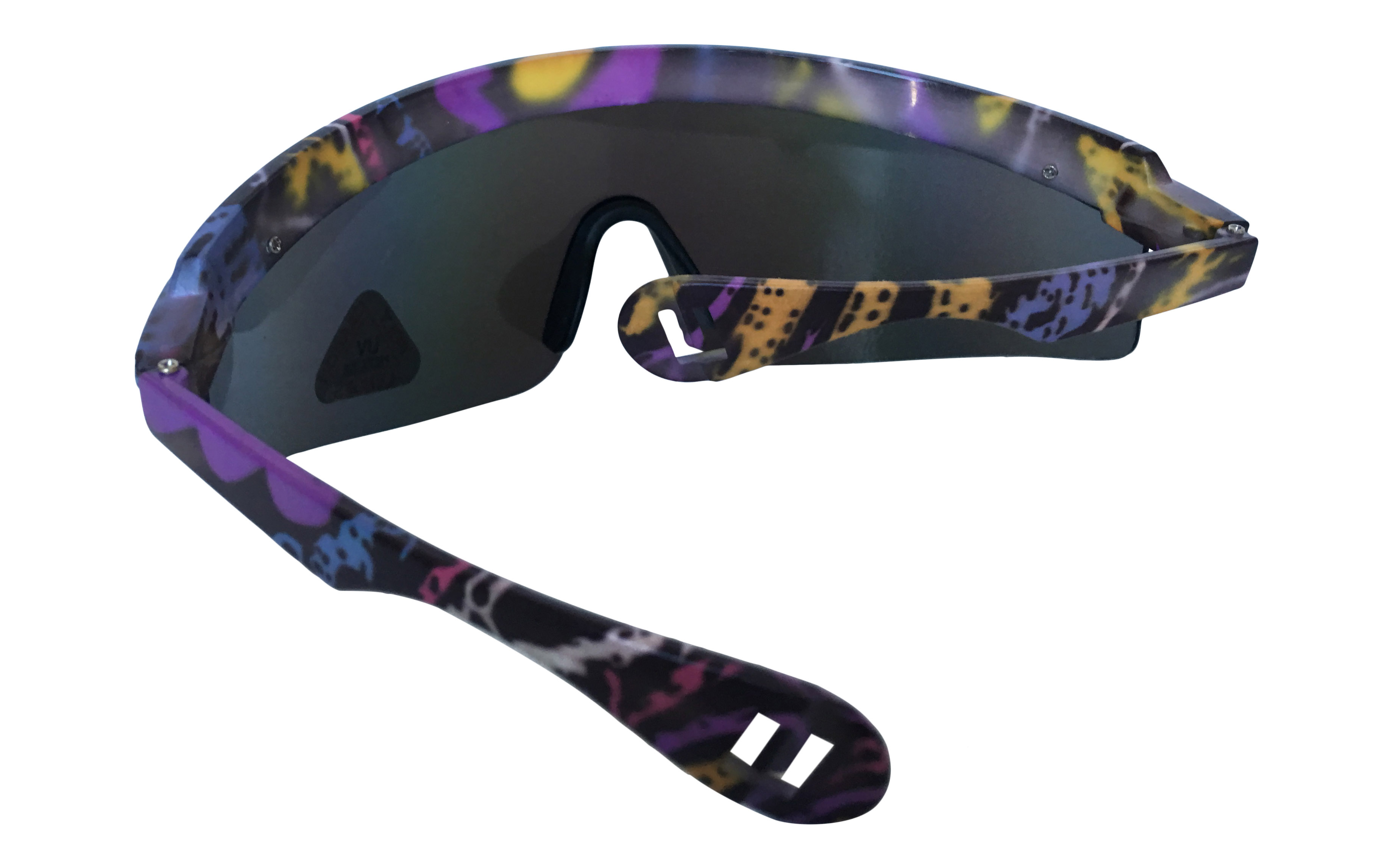 Fed retro skibrille i vilde farver og mønster. Glasset er multifarvet spejlglas. Et lille  | search-2