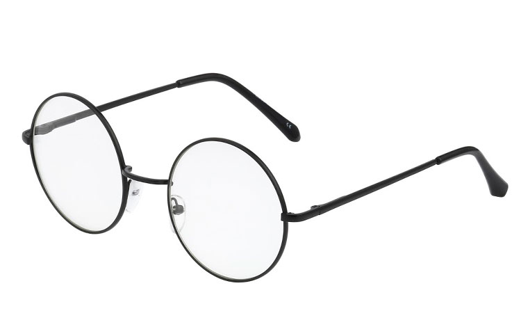 Sort rund brille med klart glas uden styrke | 