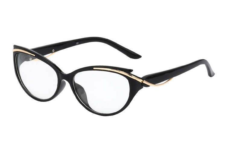 Sort brun Cateye brille med klart glas uden styrke i ægte 40er - 60er stil | search
