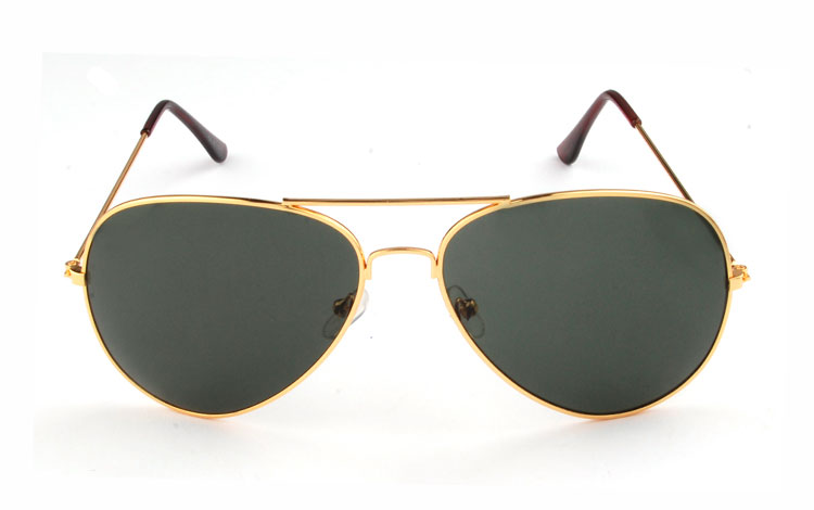 Aviator / pilot solbrille i guldfavet metal stel med grønlige glas | billige-solbrille-nyheder-2
