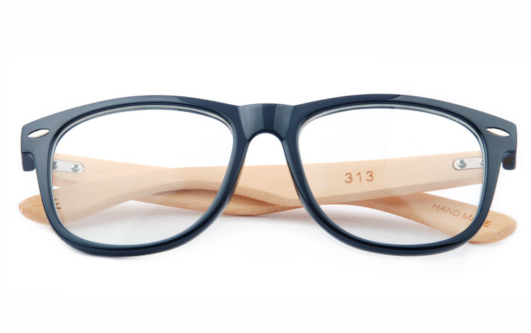Sort wayfarer brille med klart glas uden styrke og lyse bambus stænger | enkelt-klassisk-design-3