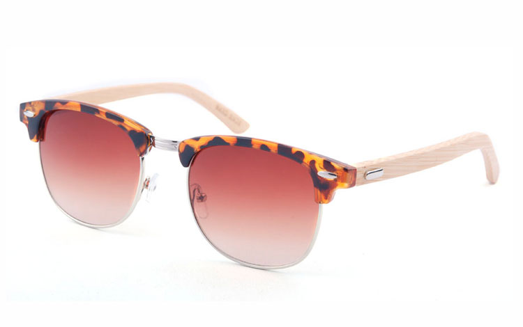 Clubmaster solbrille i leopard / skildpadde brun design med lyse bambus stænger | solbriller_kvinder