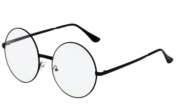STOR rund brille med klart glas uden styrke i stor stel. | klar_glas_briller