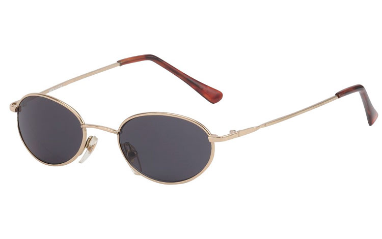 Smal oval moderigtig solbrille i guld stel  | retro_vintage_solbriller