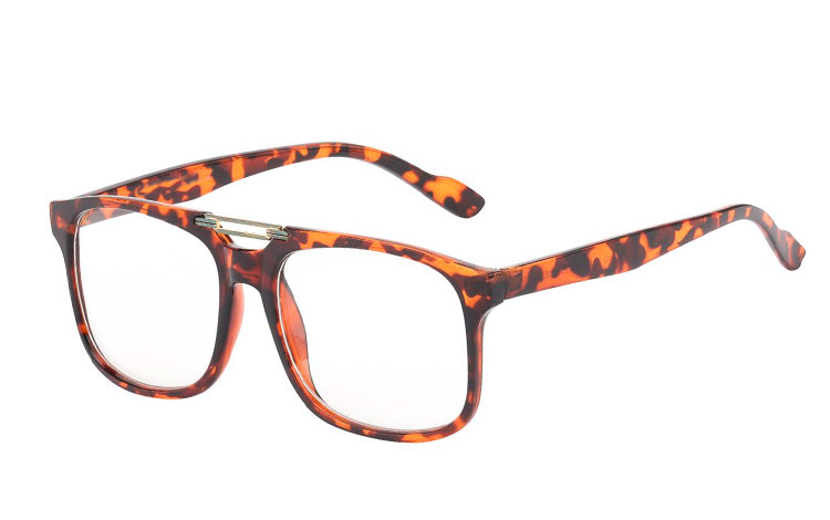 Smart brille uden styrke i kraftig stel design i rødbrunt leopard / skildpadde farve med flot gulddetalje over næseryggen. | billige-solbrille-nyheder