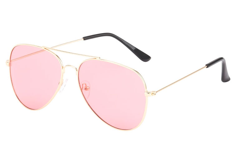 Guldfarvet aviator solbrille med lyserøde glas | pilot_solbriller