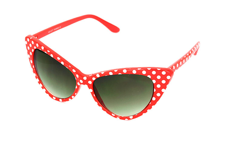 Cateye solbrille i rød med hvide prikker. Lækker 30´er - 50´er stil. | cat_eye_solbriller