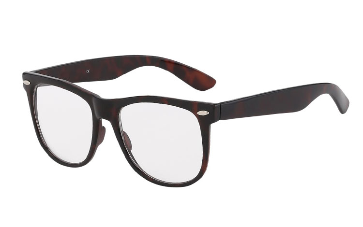 Skildpaddebrun wayfarer brille med klart glas uden styrke | solbriller_maend