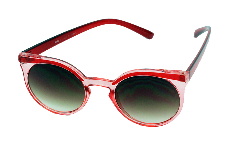Gennemsigtig og rød rund solbrille | runde_solbriller
