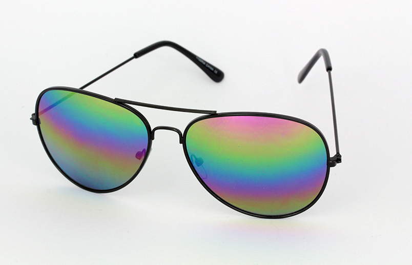 Aviator/pilot solbrille i sort med regnbue spejlglas | pilot_solbriller