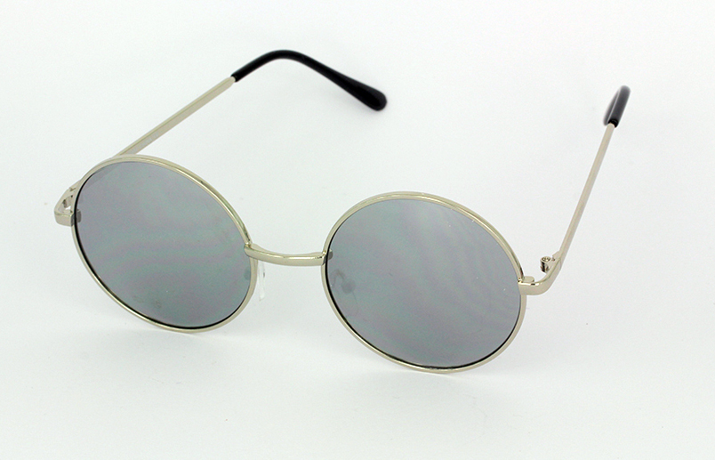 Sølvfarvet rund Lennon solbrille med spejlglas | runde_solbriller