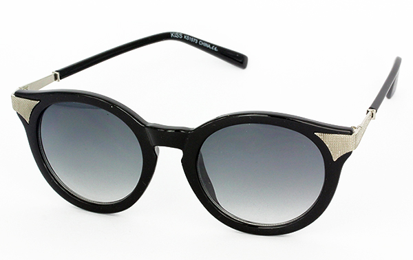 Rund sort solbrille med sølv hjørner | retro_vintage_solbriller