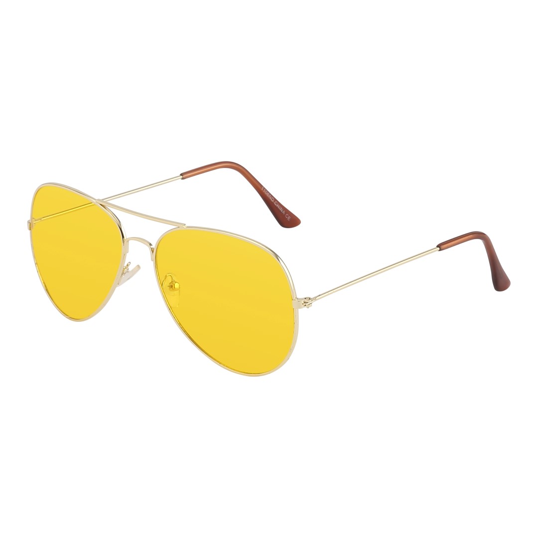 Aviator / pilot solbrille i guld med gult glas. Perfekt til kørebrille især om natten. Kendt som nat brille, velegnet til natkørsel | populaere_solbriller