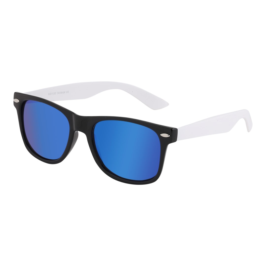 Mat sort wayfarer solbrille med hvide stænger og multiglas | billige_solbriller_tilbud
