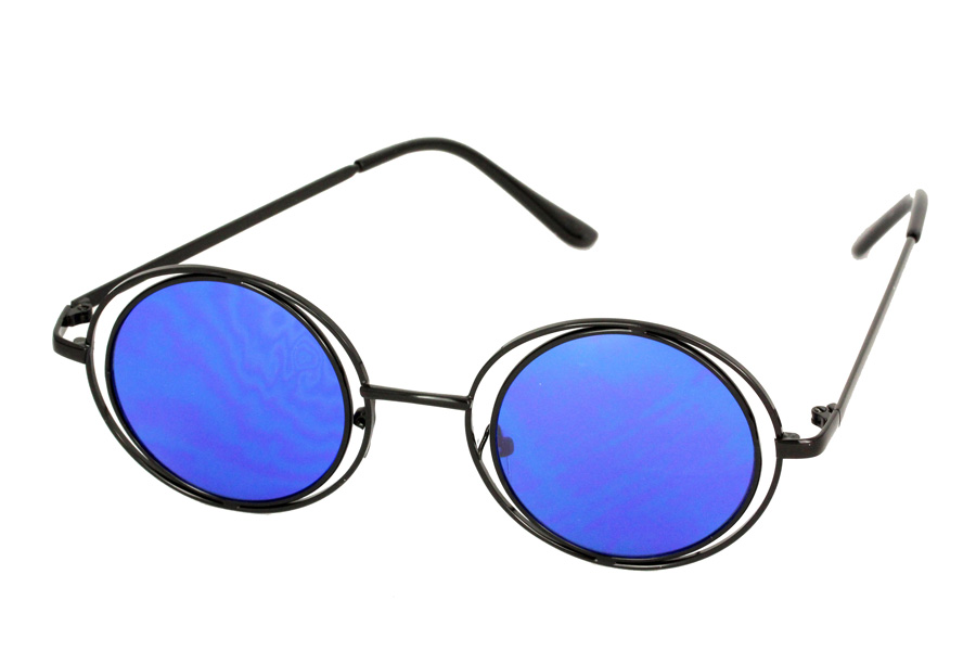 Rund luksus Lennon solbrille med blå glas | solbriller-farvet-glas