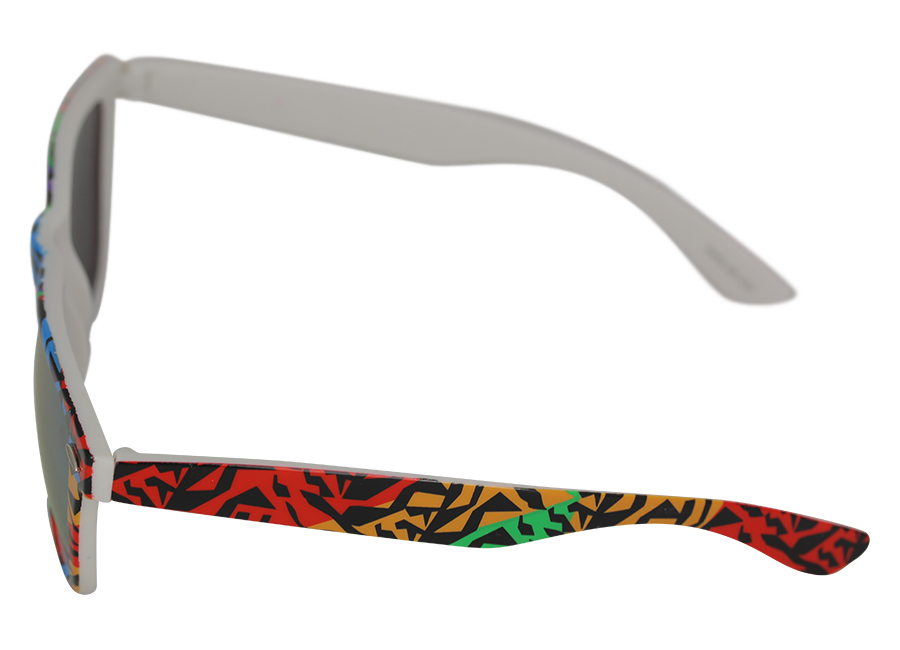Solbrille i wayfarer design med farvet dyreprint og blåt spejlglas | wayfarer_solbriller-2