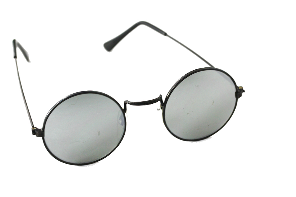 Runde John Lennon solbriller. Metal stel i sort m/ spejlglas | enkelt-klassisk-design