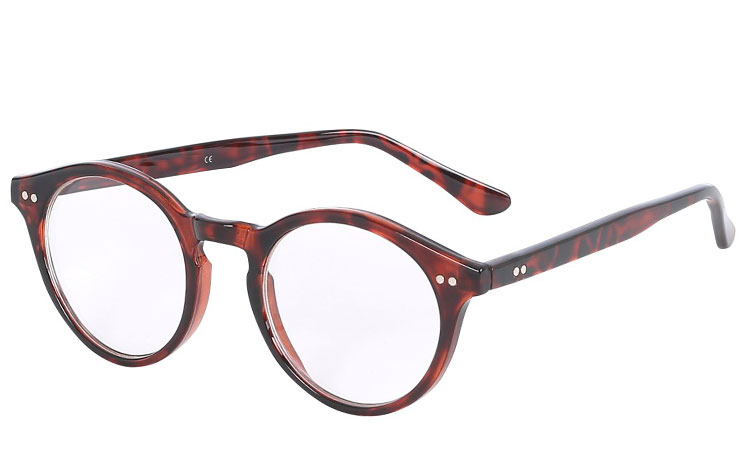 Mørkebrun skildpadde / leopard brille uden styrke i rundt og enkelt design | klar_glas_briller