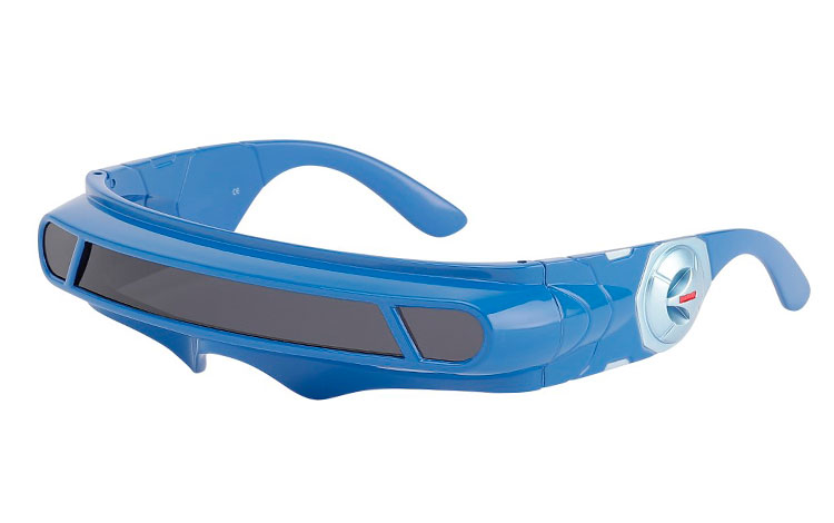 Blå Star-Trek solbrille. Smalt design mørke glas og sølvfarvet  | festival-solbriller