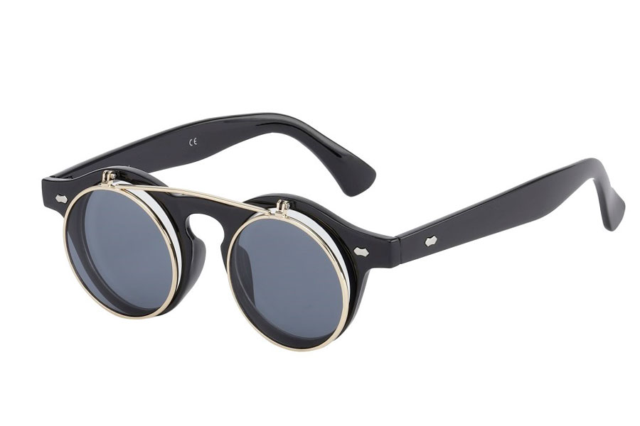 Fræk hipster flip up solbrille i massivt sort stel. Modebrille og solbrille i én. | festival-solbriller