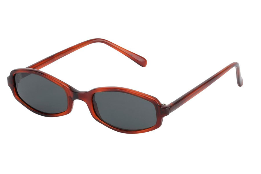 90´er modebrillen, den smalle firkantede brille i enkelt design med mørke linser. Stellet er mørkt rødbrunt. | retro_vintage_solbriller