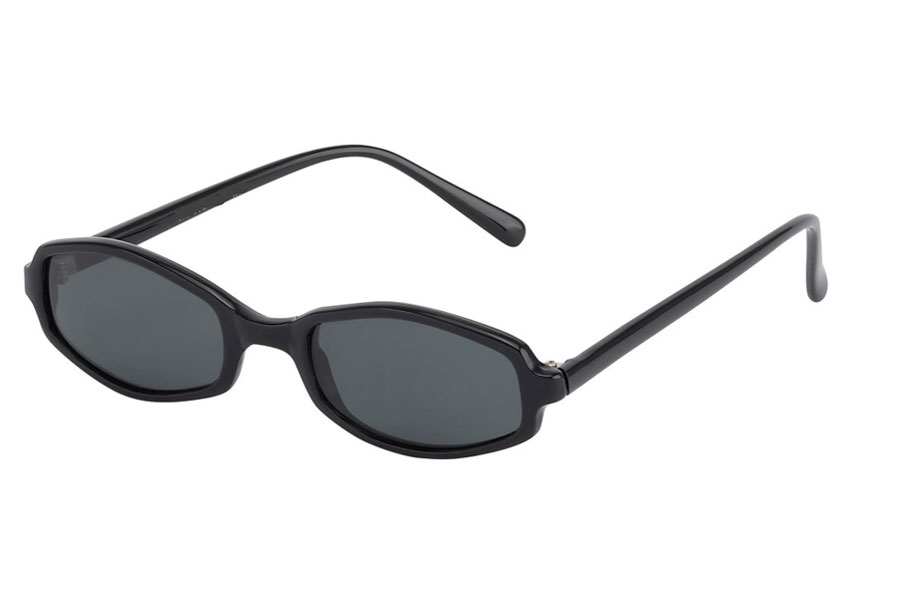 90´er modebrillen, den smalle sorte firkantede brille i enkelt design med mørke linser. | retro_vintage_solbriller