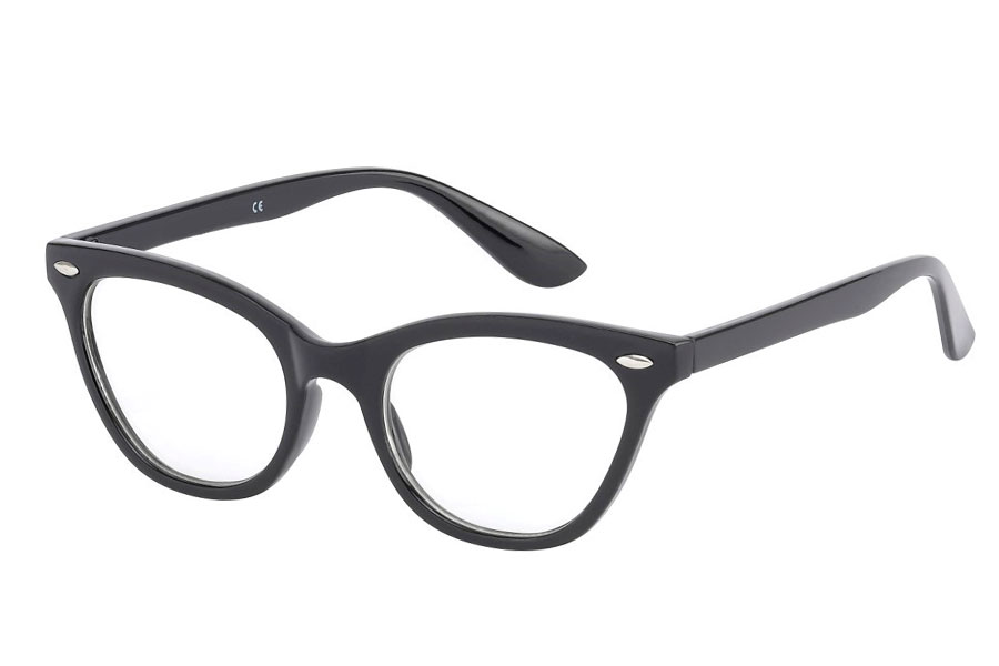 Cateye brille i sort stel med klart glas uden styrke. Brillen er inspireret af Dame Edna og Andrey Hepburn, som vi bla. kender denne frække brille fra. | sjove_udklaednings_briller
