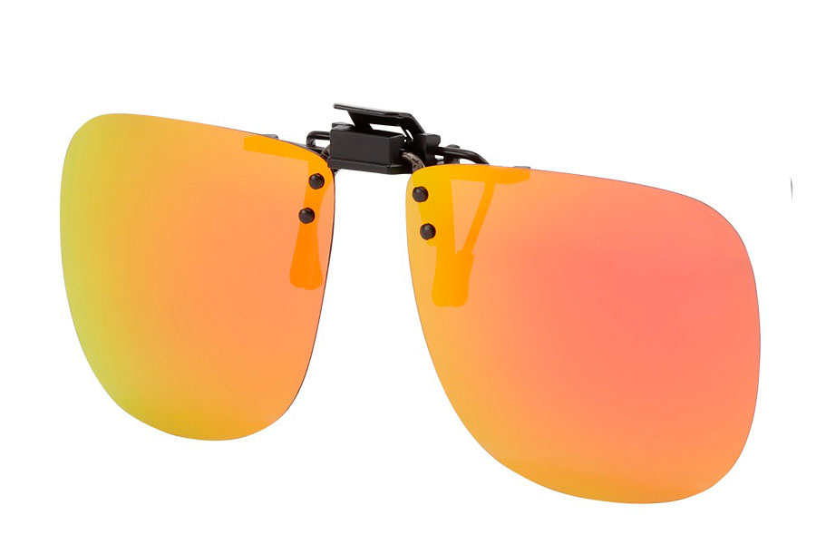 Polaroid clip-on solbriller med rød-orange-gult spejlglas | oversize_store_solbriller