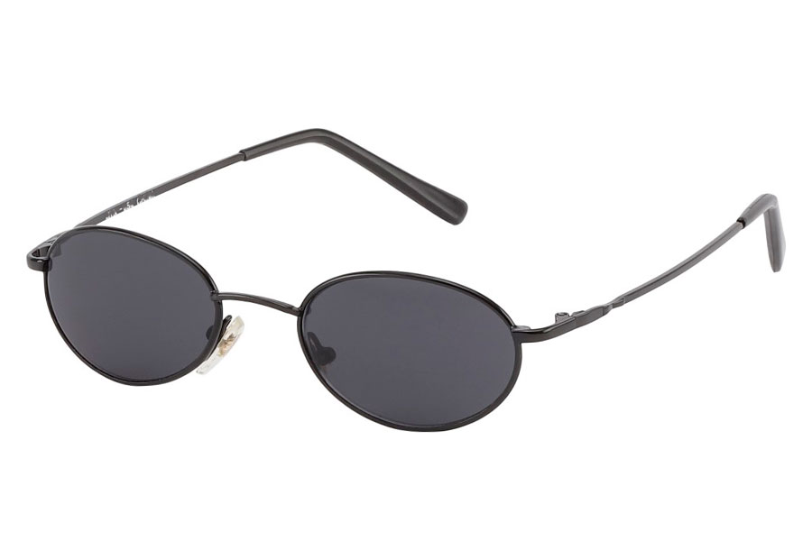 Oval unisex solbrille med mørkt glas. Sort og enkelt stel design.  | runde_solbriller