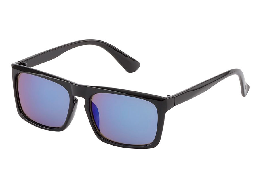 Hurtigbrillen. Solbrille i maskulint design. Sort stel med spejlglas i blå-lilla nuancer. | firkantet-solbriller