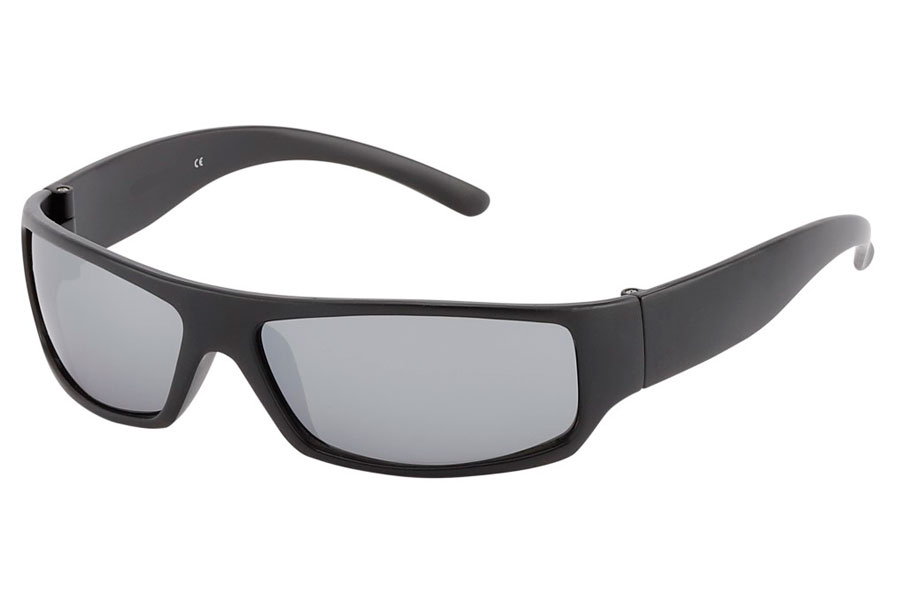 Maskulin mat sort solbrille med sølvfarvet spejlglas. | ski_racer_solbriller