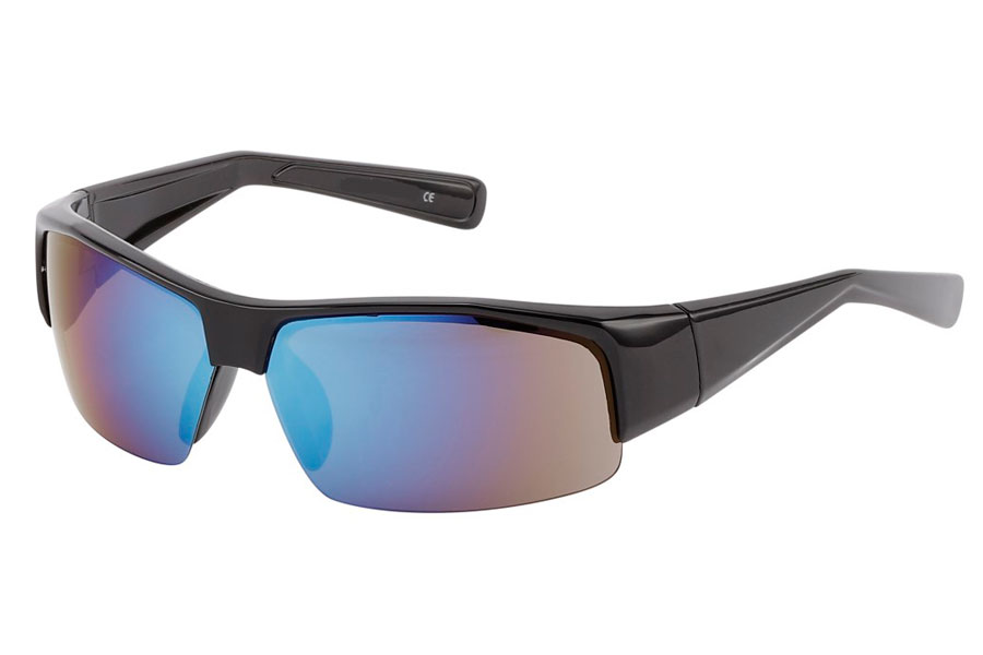 Maskulin solbrille i stort hurtigbrille / sports design. Stellet er sort med spejlglas i blå-lilla nuancer. | solbriller_maend