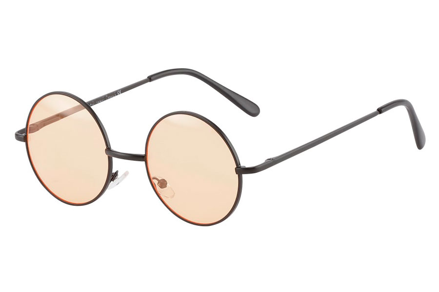 Rund lennon brille i sort metalstel med orange linser.  | solbriller-farvet-glas