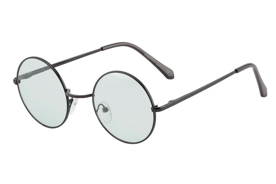 Rund lennon brille i sort metalstel med lysegrønne linser.  | sjove_udklaednings_briller