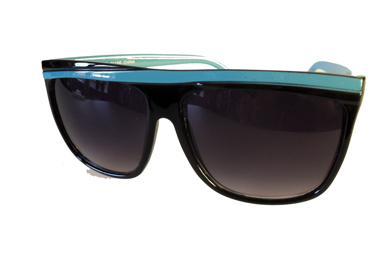 Sort solbrille med blå asymetrisk streg øverst | search