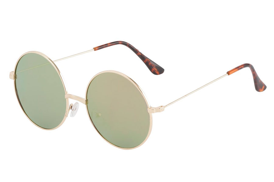 STOR Fed solbrille i guldfarvet metalstel med FLADE lyserød-grønlig changerende linser. - Design nr. s3312