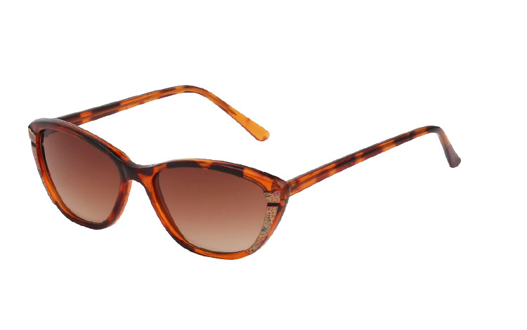 Billiga Solbriller tilbud og billige solbriller på udsalg - Billige solbriller på tilbud solglasögon - Skildpaddebrun / leopardbrun Cateye solbrille med guld Nr. s3409