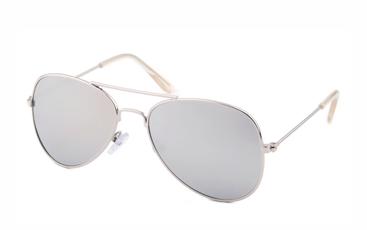 BØRNE aviator i sølv med sølv spejlglas | boerne_solbriller