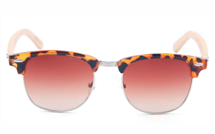 Clubmaster solbrille i leopard / skildpadde brun design med lyse bambus stænger | clubmaster-2