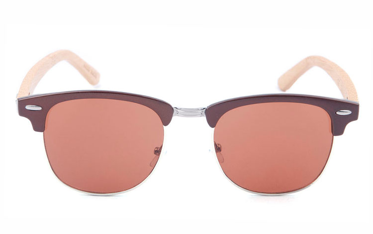 Clubmaster solbrille i brunt design med lyse bambus stænger. Unisex model til både kvinder og mænd | search-2