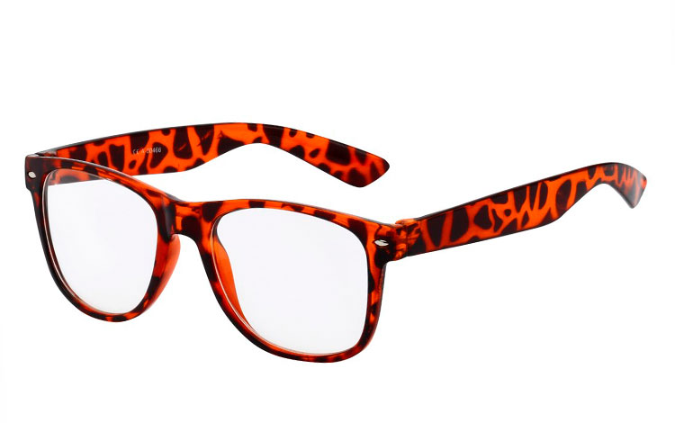 Wayfarer brille med klart glas uden styrke i skildpadde / leopard brunt stel. | klar_glas_briller