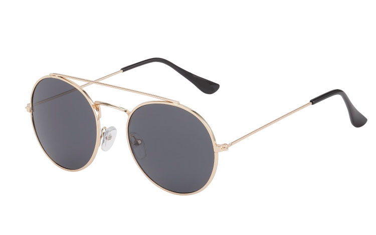 Fræk guldfarvet metal solbrille i rundt design med  | festival-solbriller