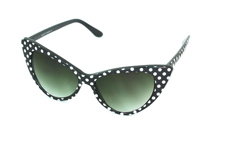 Sort cateye solbrille med hvide prikker. 30´er - 50´er stil | sjove_udklaednings_briller