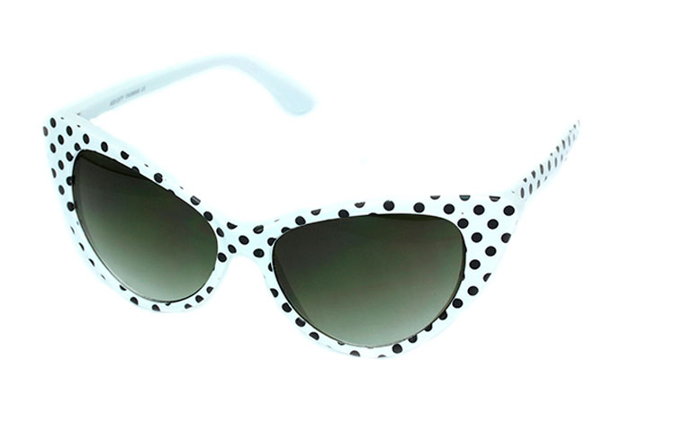 Norges billigste solbriller - Hvide cateye solbriller med prikker - solbrille nr. s629 - Sjove Udklædning solbriller