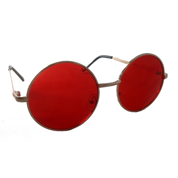 Rund lennon solbrille med rødt glas | sjove_udklaednings_briller