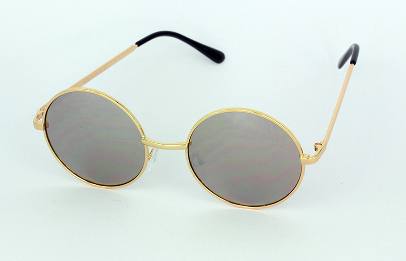 Lennon rund solbrille i guld med spejl | 