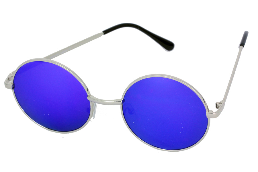 Stor rund solbrille med blå spejlglas | 